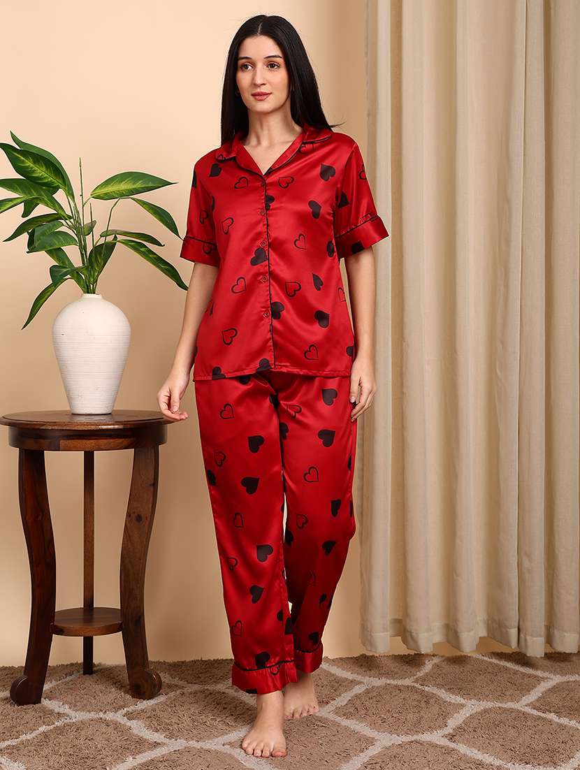 women printed short sleeves nightwear set