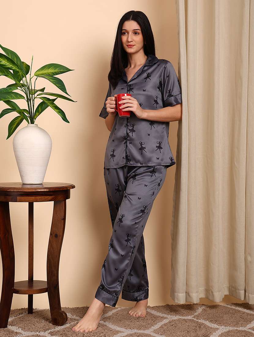 women printed short sleeves nightwear set