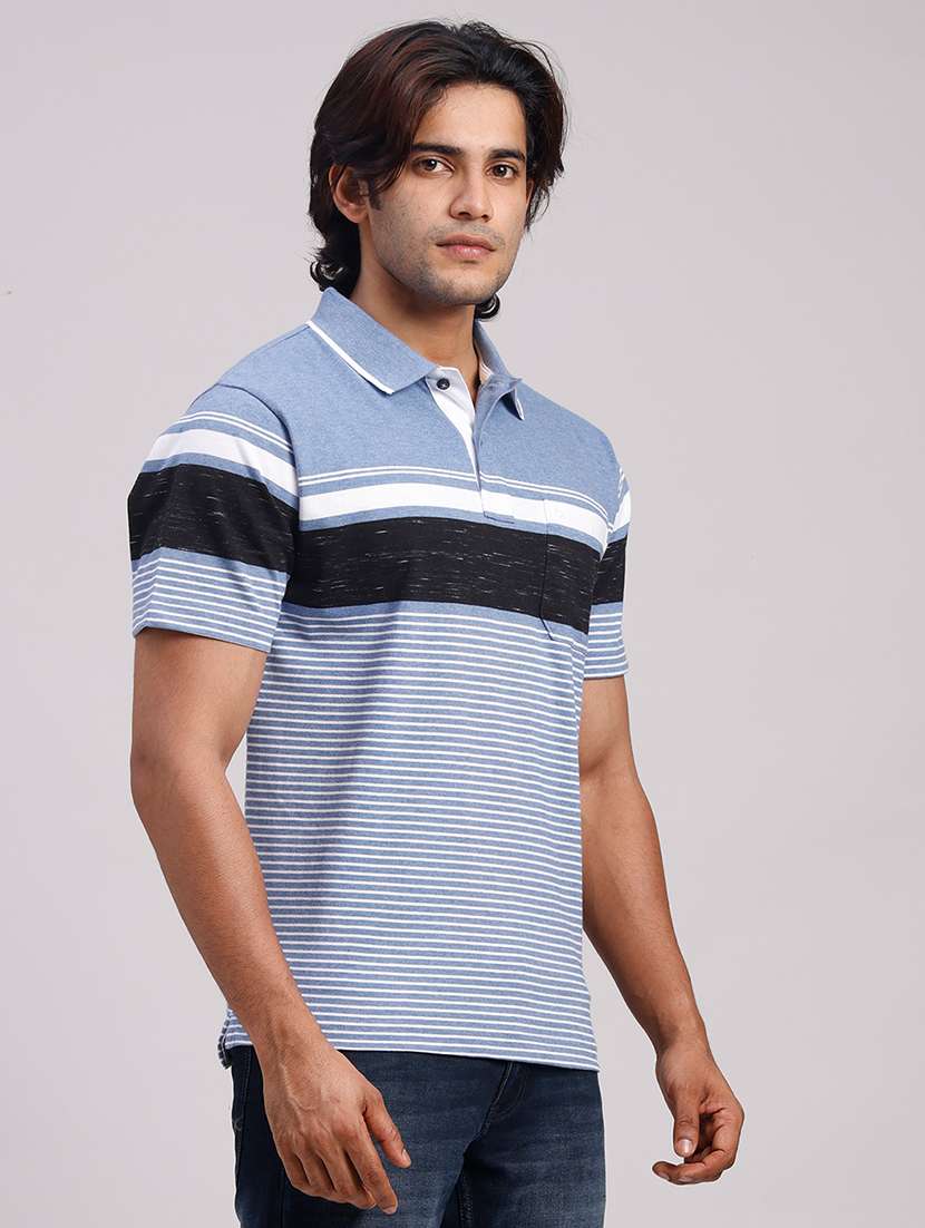 Men Striped Short Sleeve Regular Fit Polo T-shirt - 22604388 -  Standard Image - 3