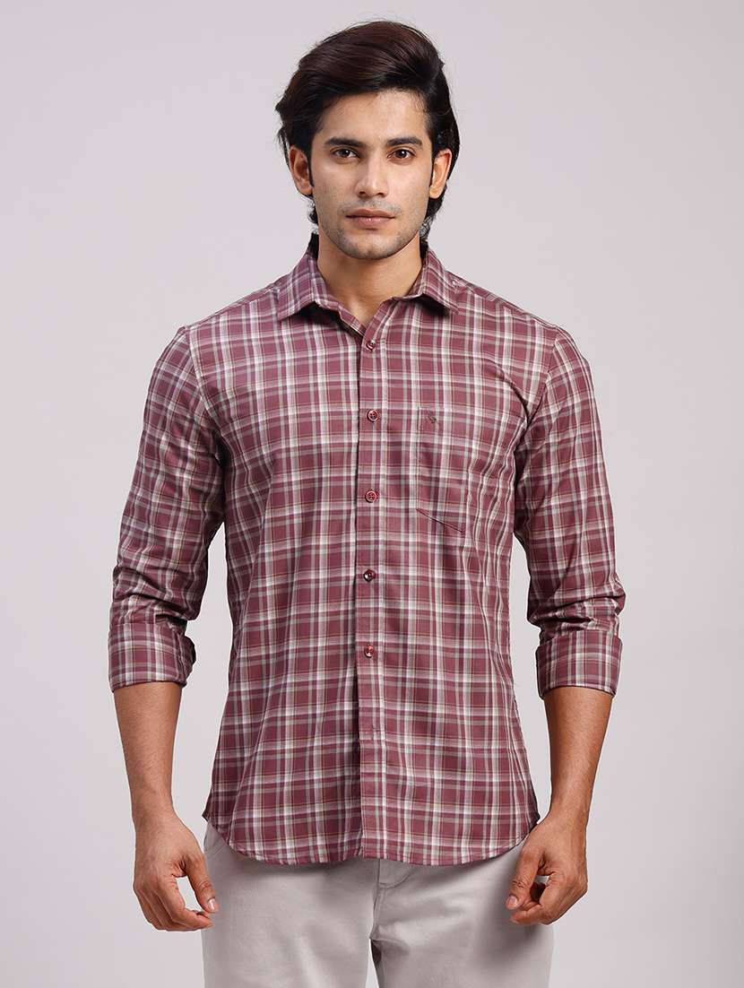 men checkered collared slim fit casual shirt