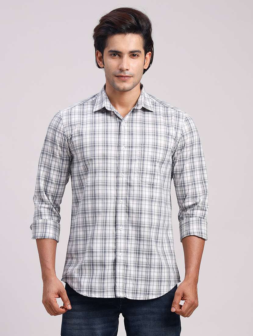 men checkered collared slim fit casual shirt