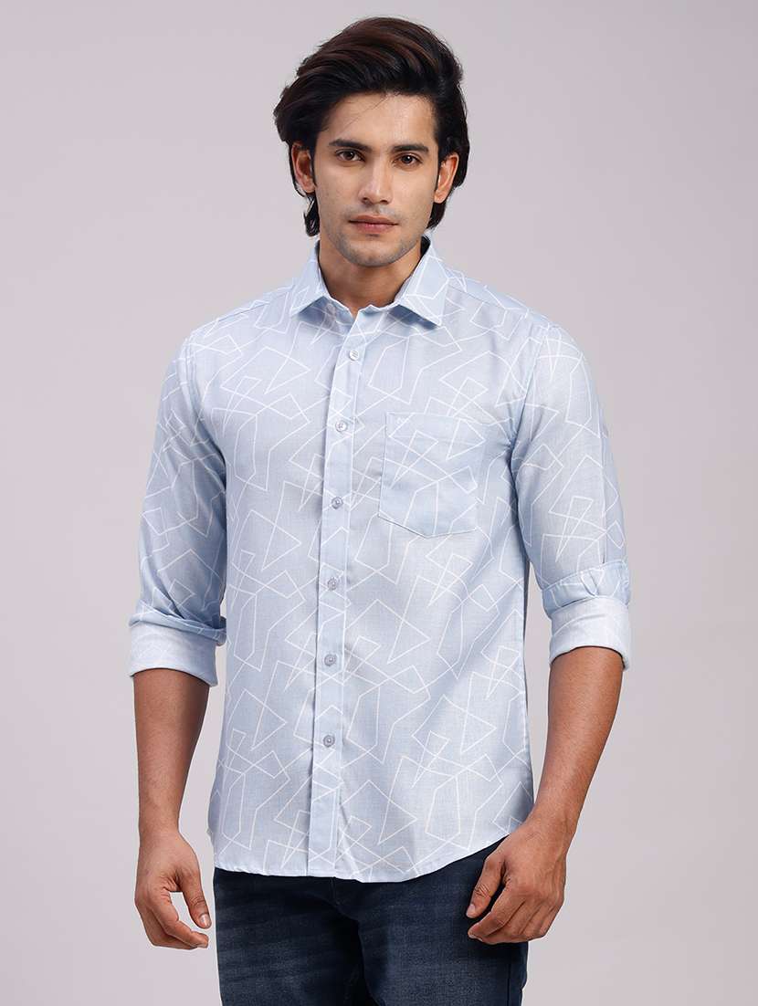 men geometric collared slim fit casual shirt