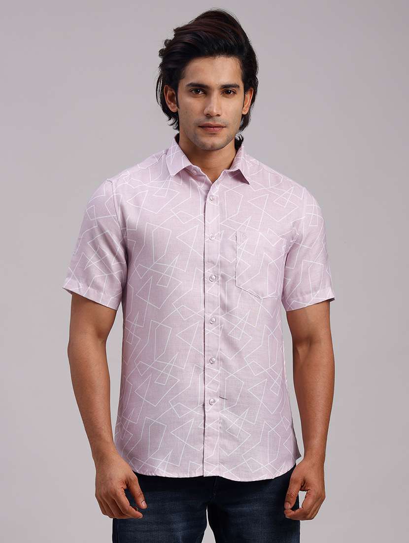 men geometric collared slim fit casual shirt
