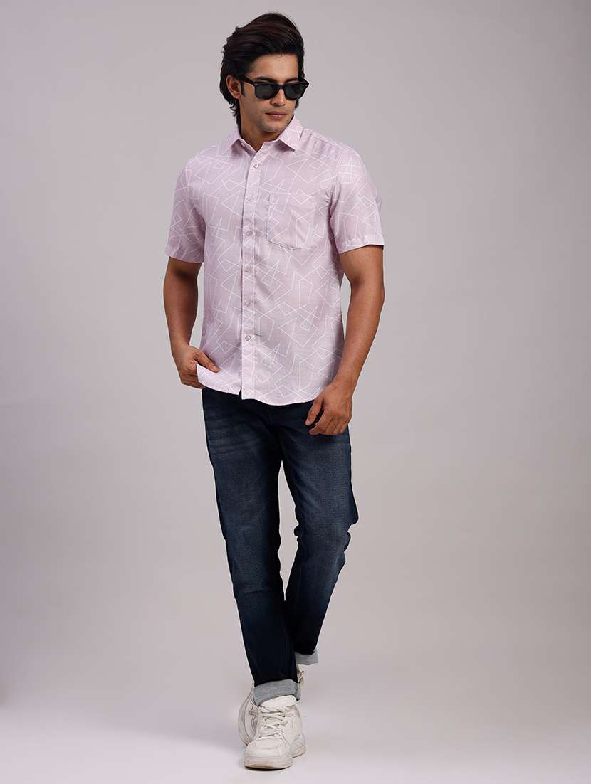 Men Geometric Collared Slim Fit Casual Shirt - 22604454 -  Standard Image - 5