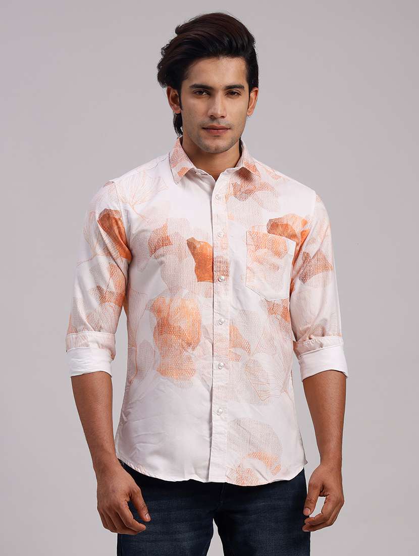 men printed collared slim fit casual shirt