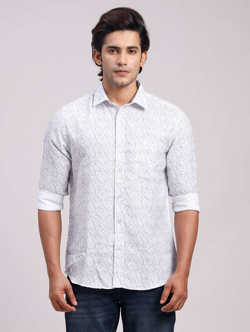 men printed collared slim fit casual shirt