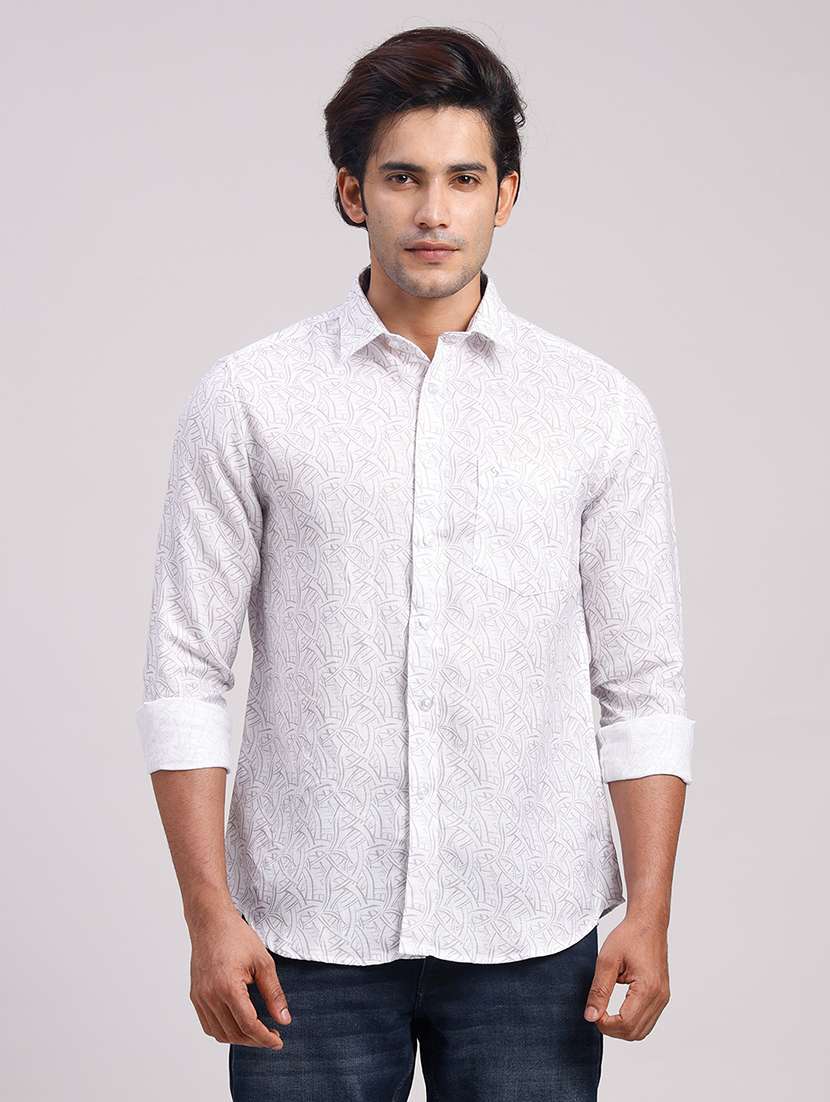 men printed collared slim fit casual shirt