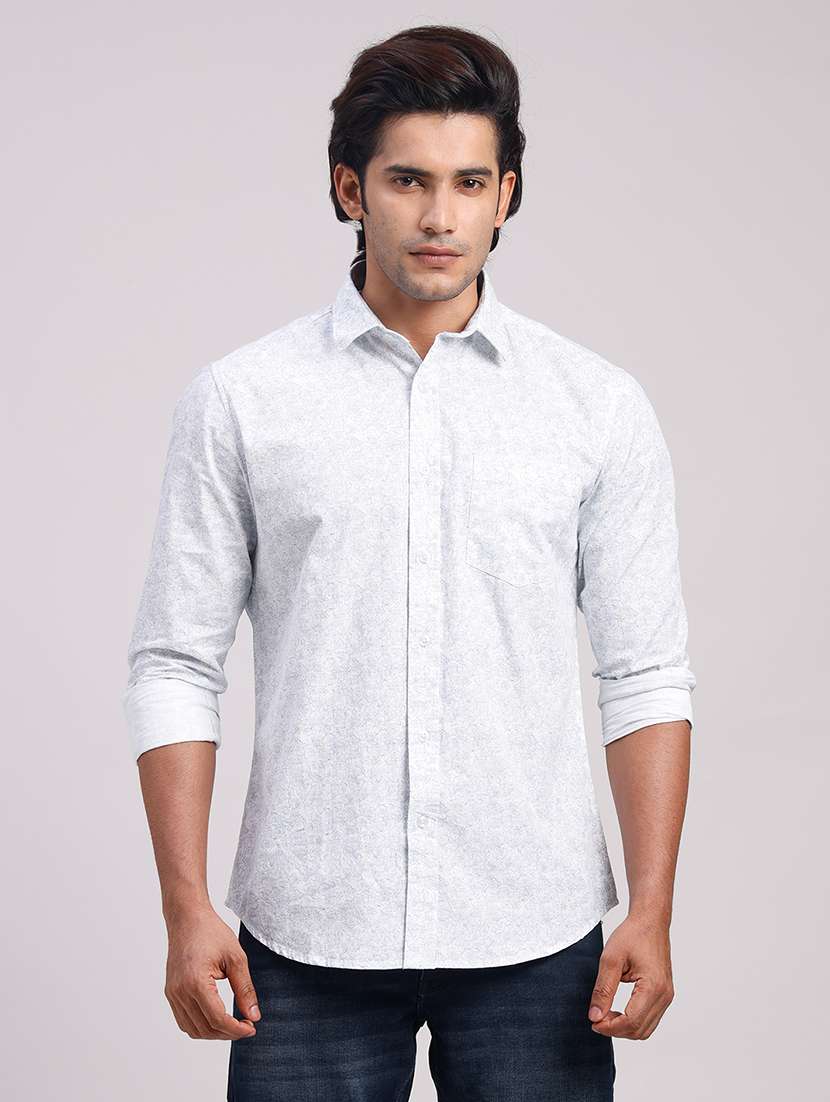 men printed collared slim fit casual shirt