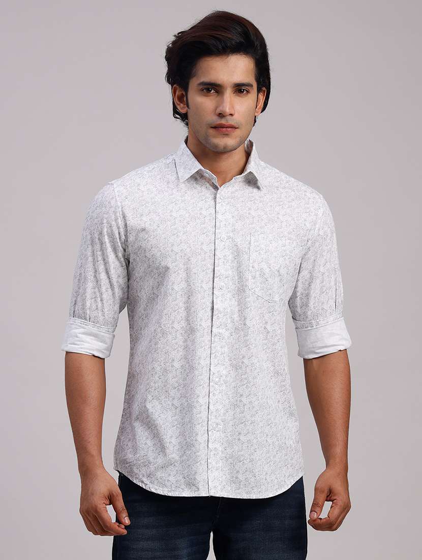 men printed collared slim fit casual shirt