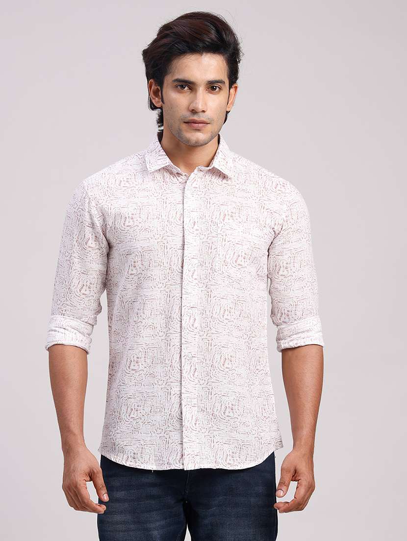 men printed collared slim fit casual shirt