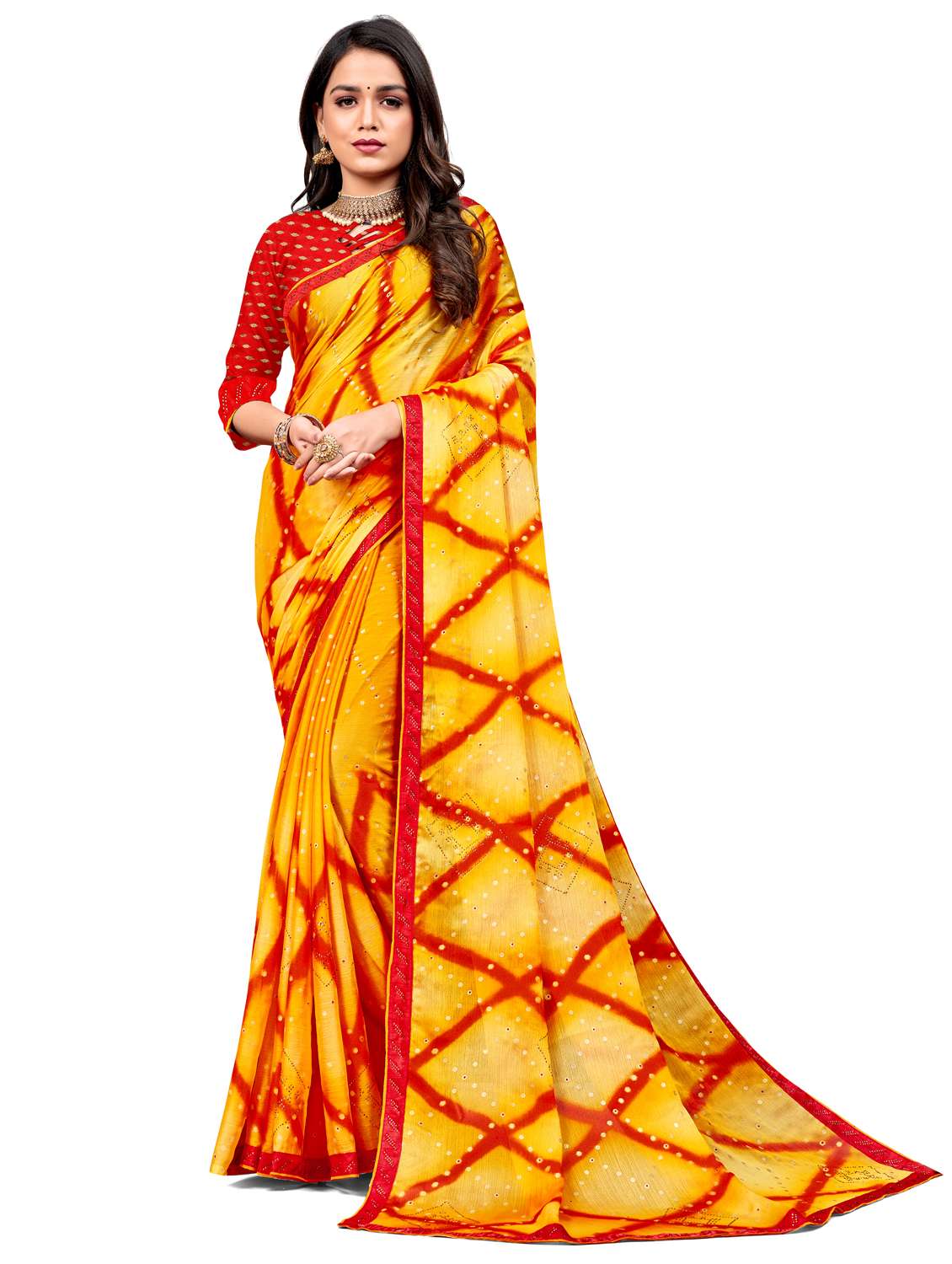 women printed embellished saree with blouse