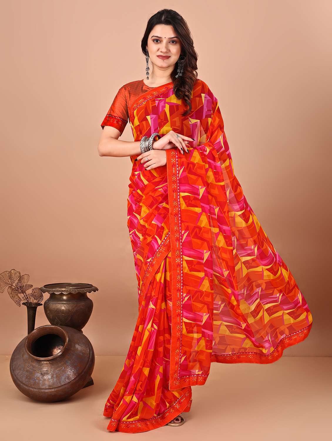 women printed casual wear saree with blouse