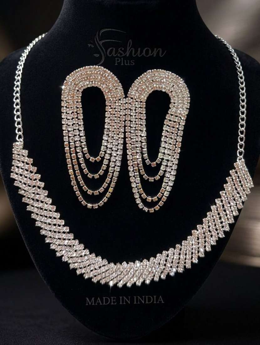 women silver brass choker necklace and earrings set for women - 22604786 -  Standard Image - 3