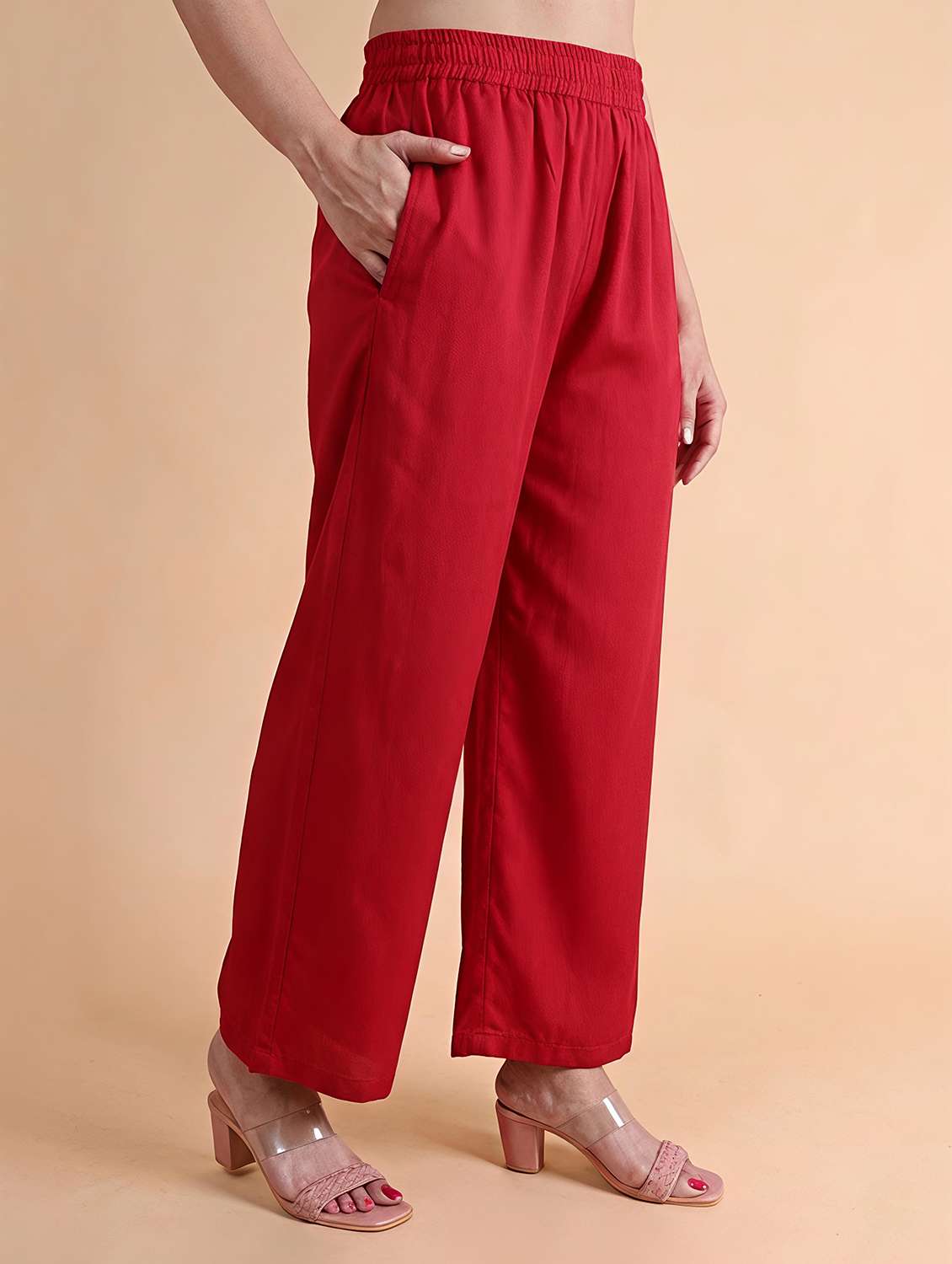 women solid mid rise wide leg trouser - 22604798 -  Standard Image - 3