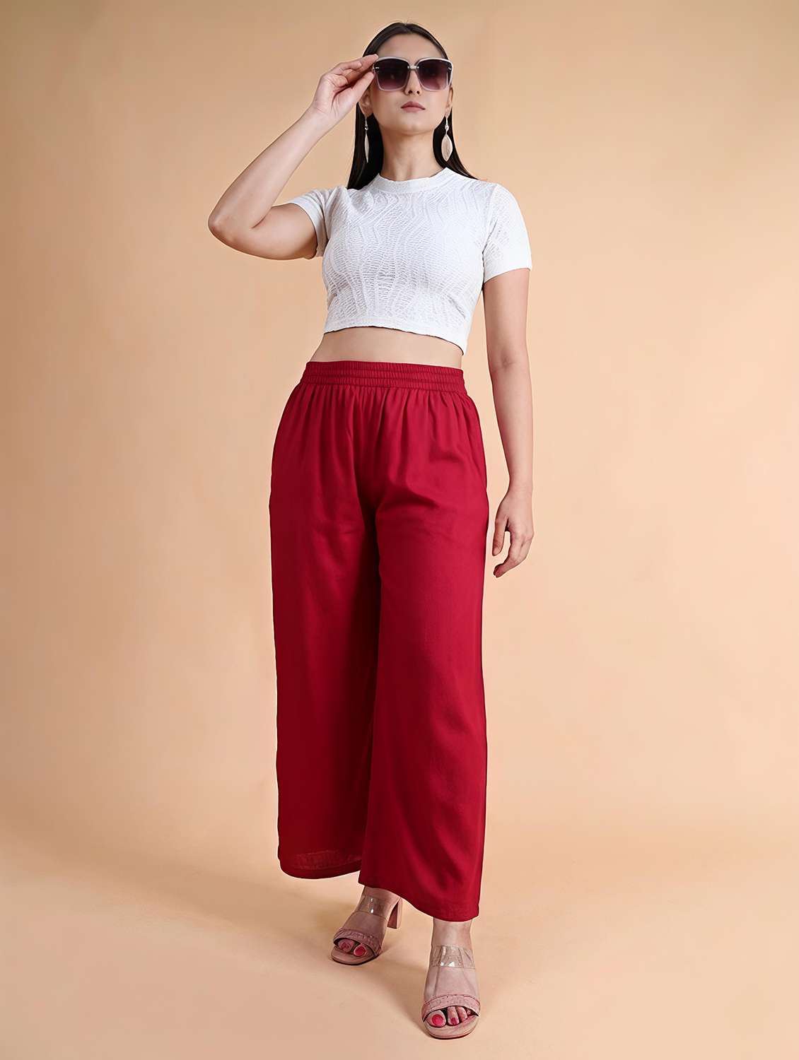 women solid mid rise wide leg trouser - 22604798 -  Standard Image - 5