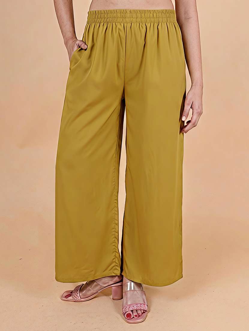 women solid mid rise wide leg trouser