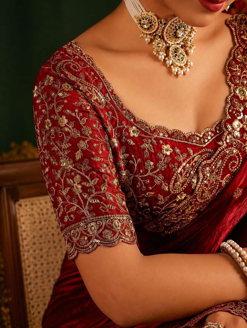 women solid with work embroidered saree with blouse - 22604806 -  Standard Image - 5