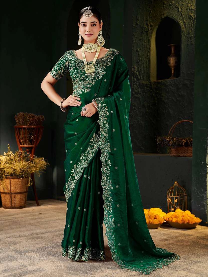 women solid with work embroidered saree with blouse