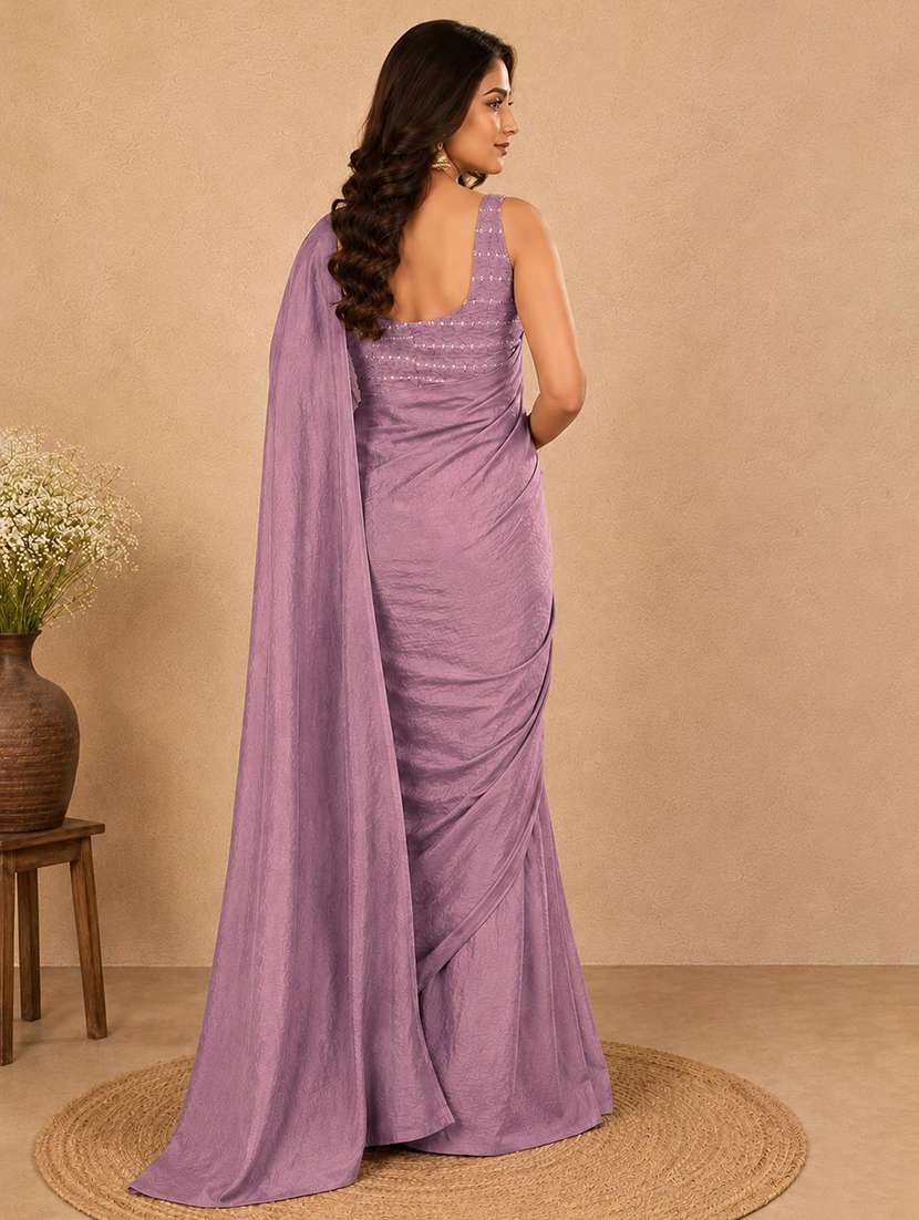 women solid plain saree with blouse - 22604815 -  Standard Image - 3