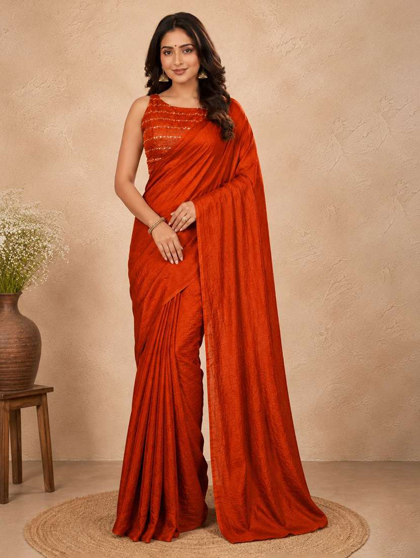 women solid plain saree with blouse