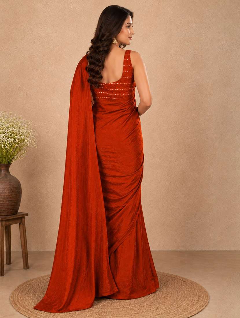 Women Solid Plain Saree With Blouse - 22604816 -  Standard Image - 3