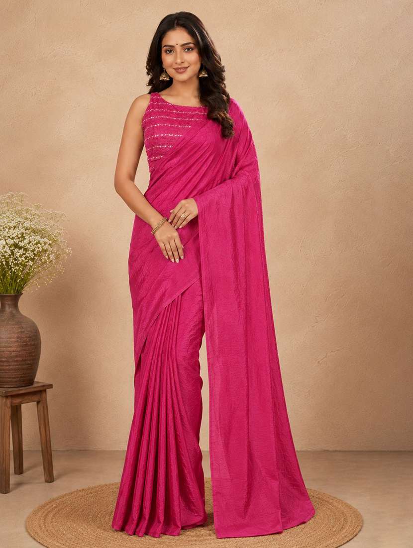women solid plain saree with blouse
