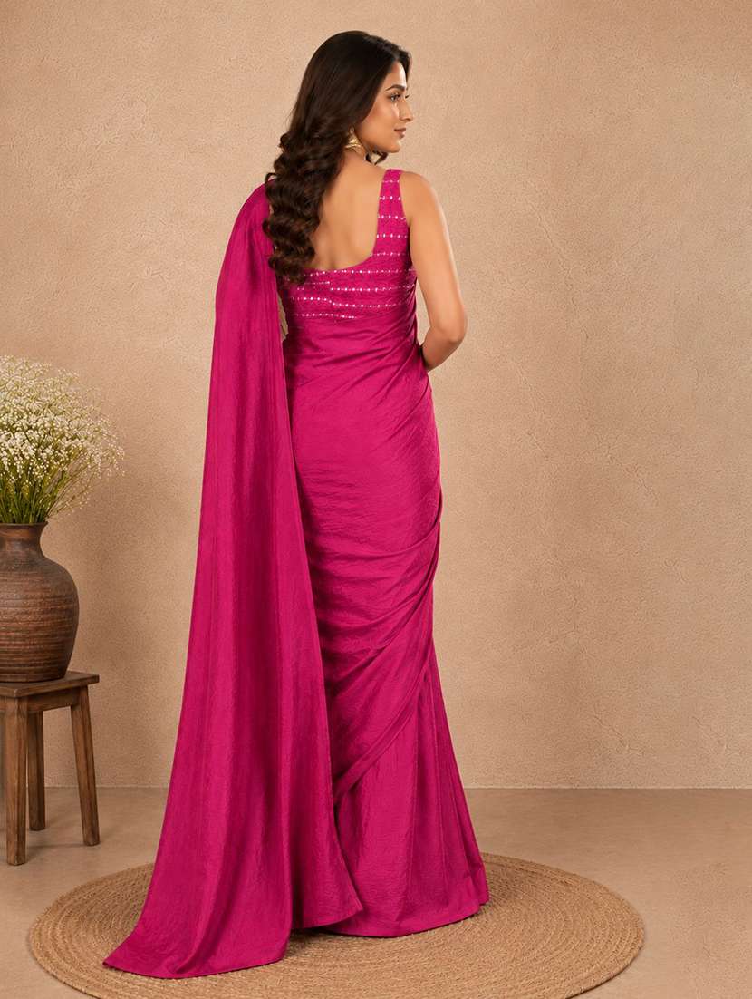 women solid plain saree with blouse - 22604821 -  Standard Image - 3