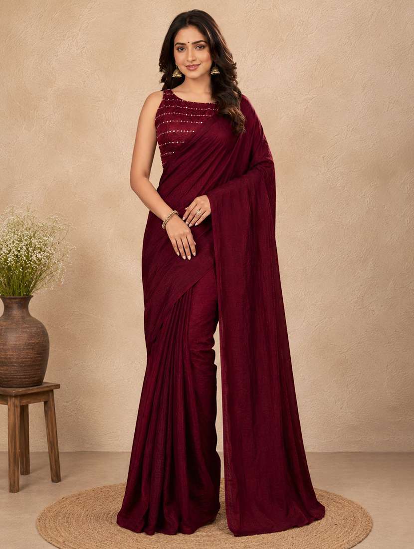 women solid plain saree with blouse