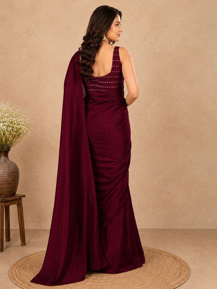 women solid plain saree with blouse - 22604822 -  Standard Image - 3