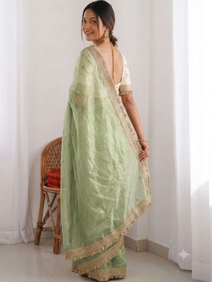 women solid with work embroidered saree with blouse - 22604824 -  Standard Image - 3