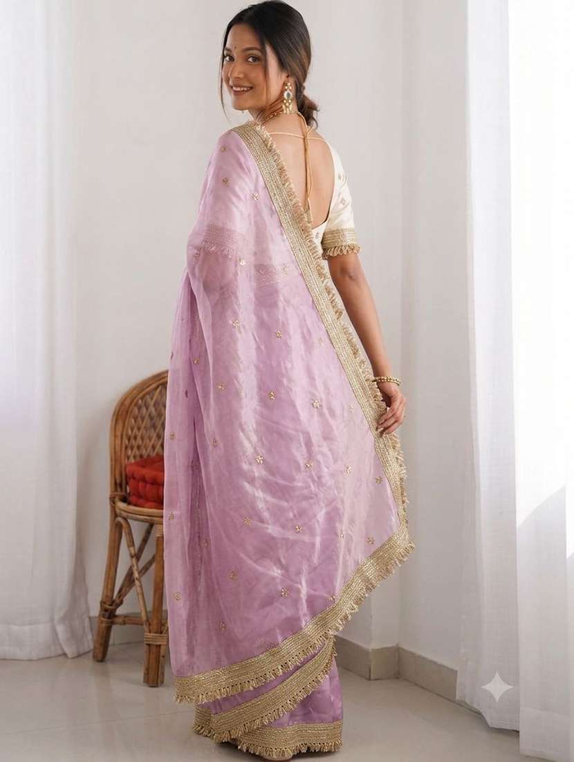 women solid with work embroidered saree with blouse - 22604831 -  Standard Image - 3