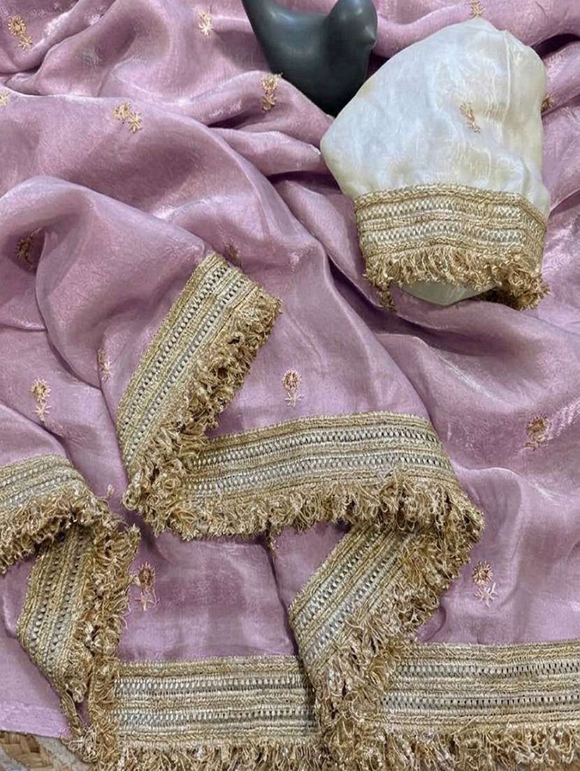 women solid with work embroidered saree with blouse - 22604831 -  Standard Image - 5