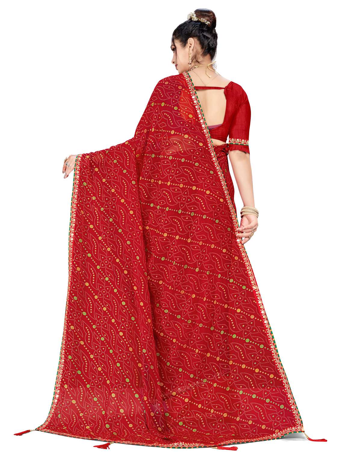 women bandhani printed saree with blouse - 22604844 -  Standard Image - 3