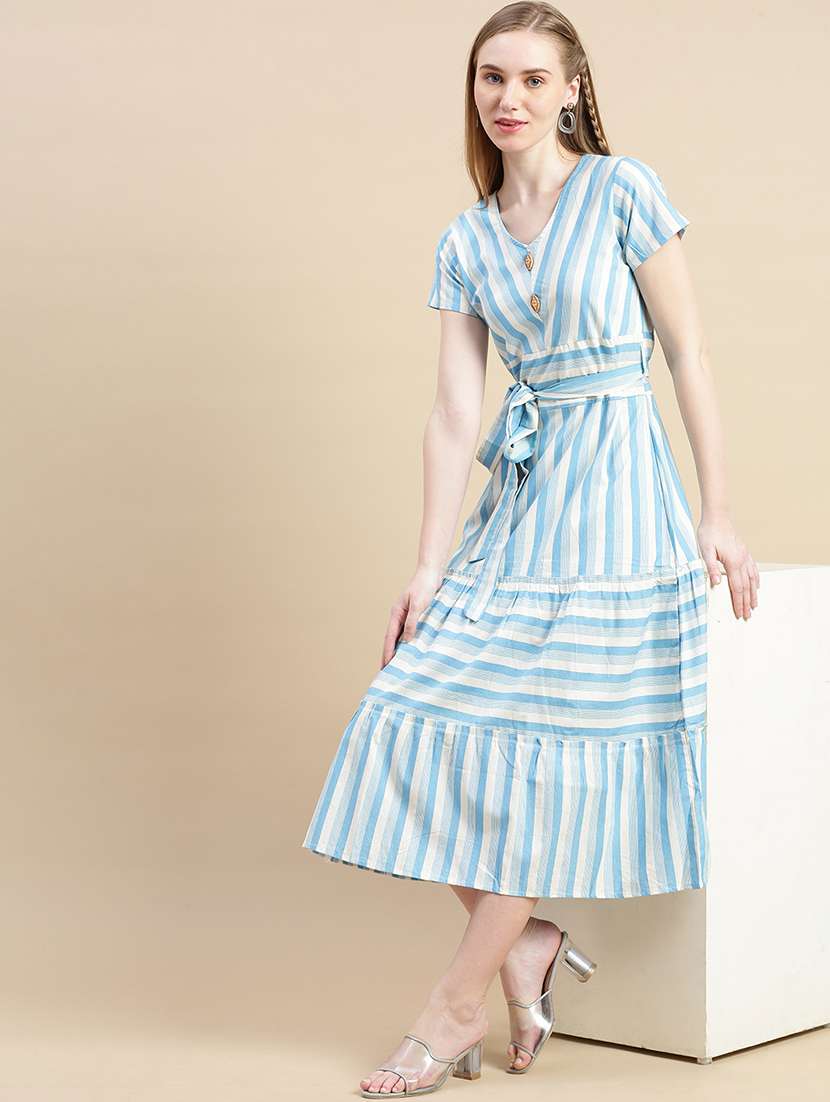 women printed short sleeves tiered dress