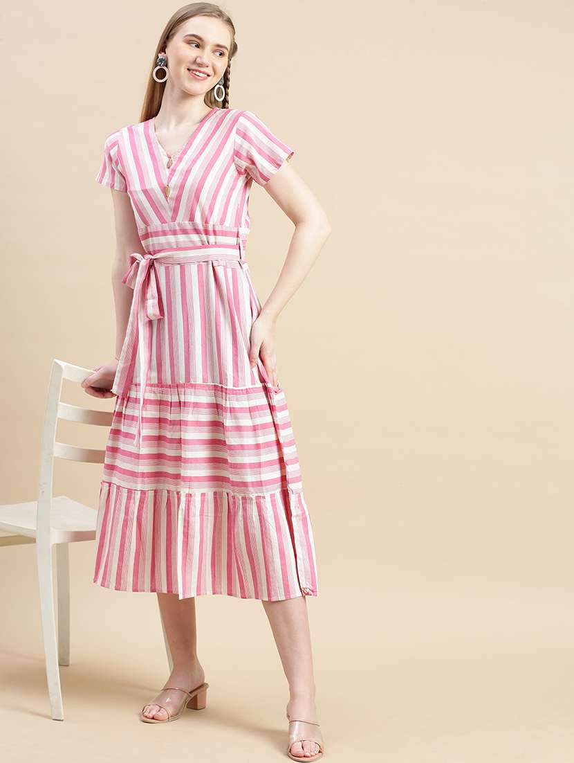 women printed short sleeves tiered dress