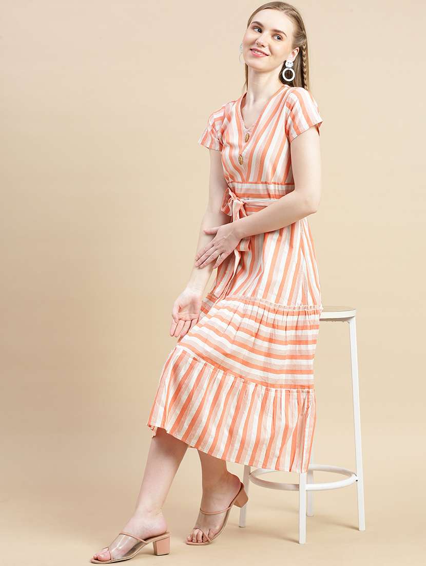 women printed short sleeves tiered dress