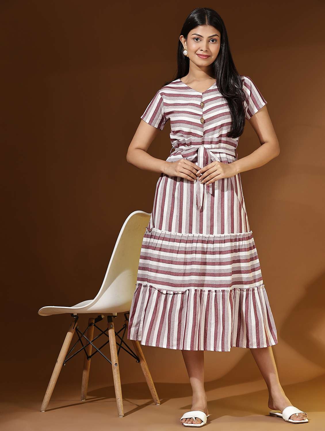women printed short sleeves tiered dress