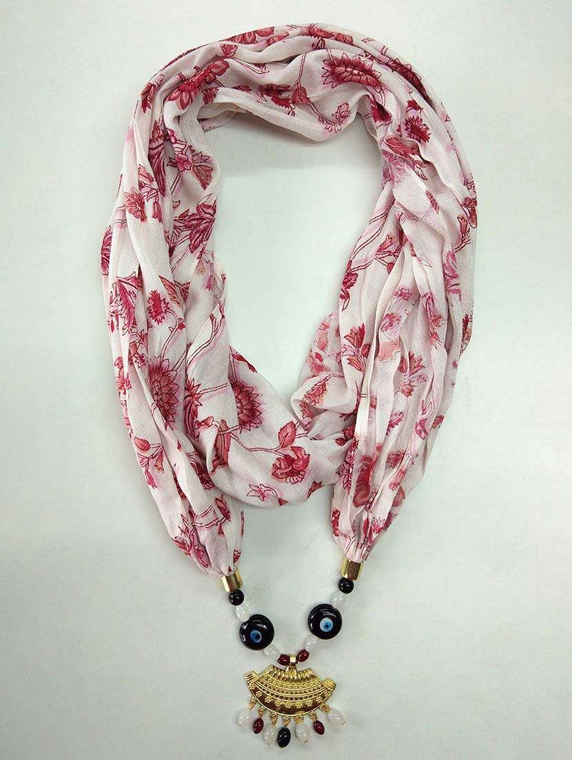 women printed scarf with necklace