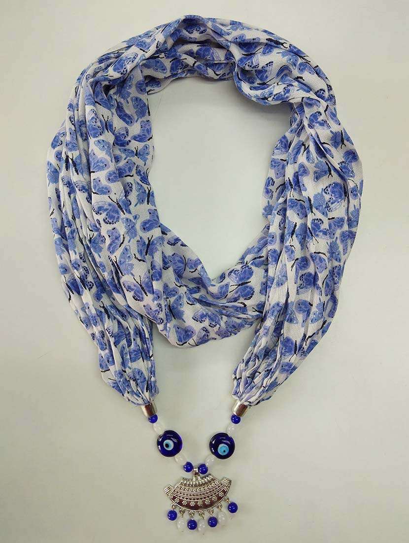 women printed scarf with necklace