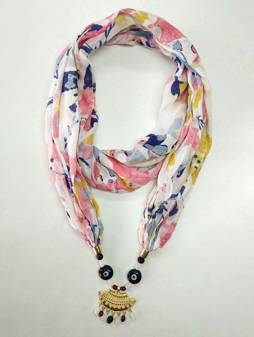 women printed scarf with necklace