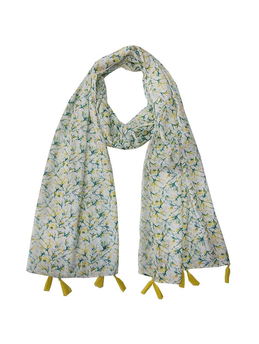 women printed scarf with tassels