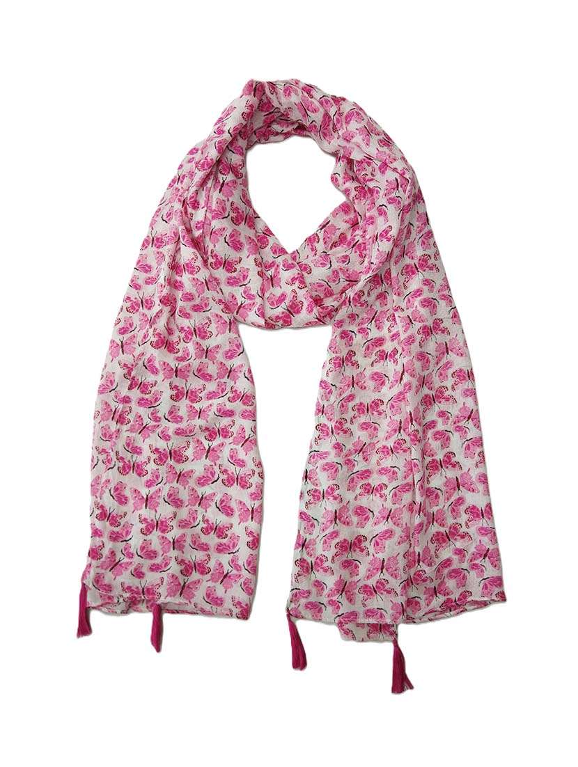 women printed scarf with tassels