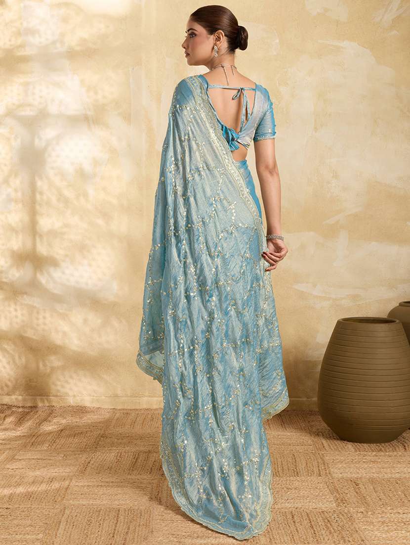 women solid with work embroidered saree with blouse - 22605157 -  Standard Image - 3