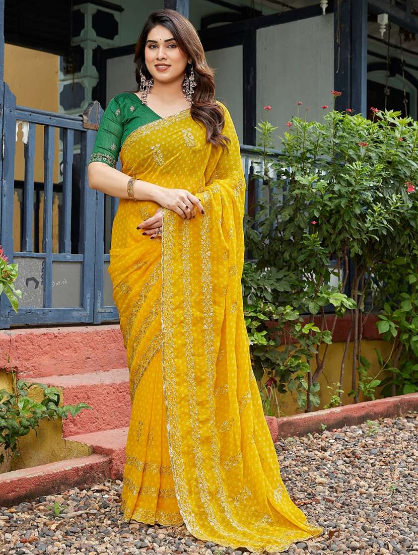 women bandhani printed saree with blouse
