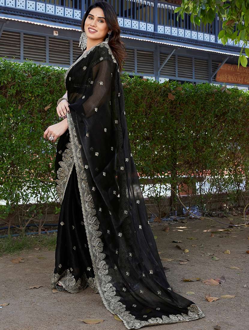 women solid with work embroidered saree with blouse - 22605191 -  Standard Image - 3