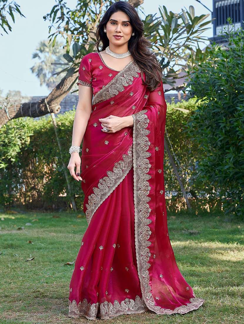 women solid with work embroidered saree with blouse