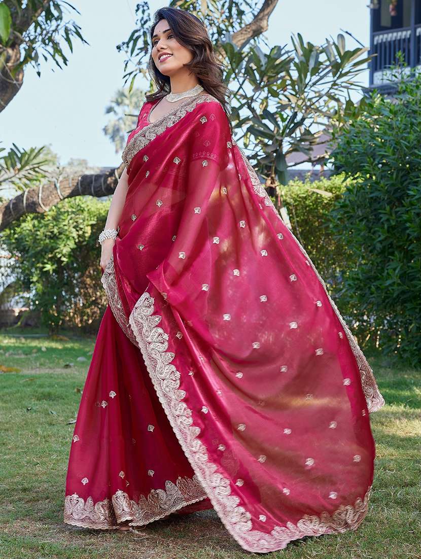 women solid with work embroidered saree with blouse - 22605195 -  Standard Image - 3