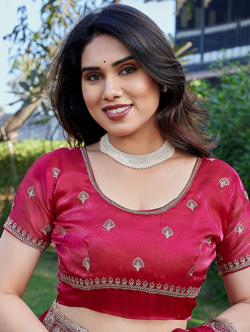 women solid with work embroidered saree with blouse - 22605195 -  Standard Image - 5