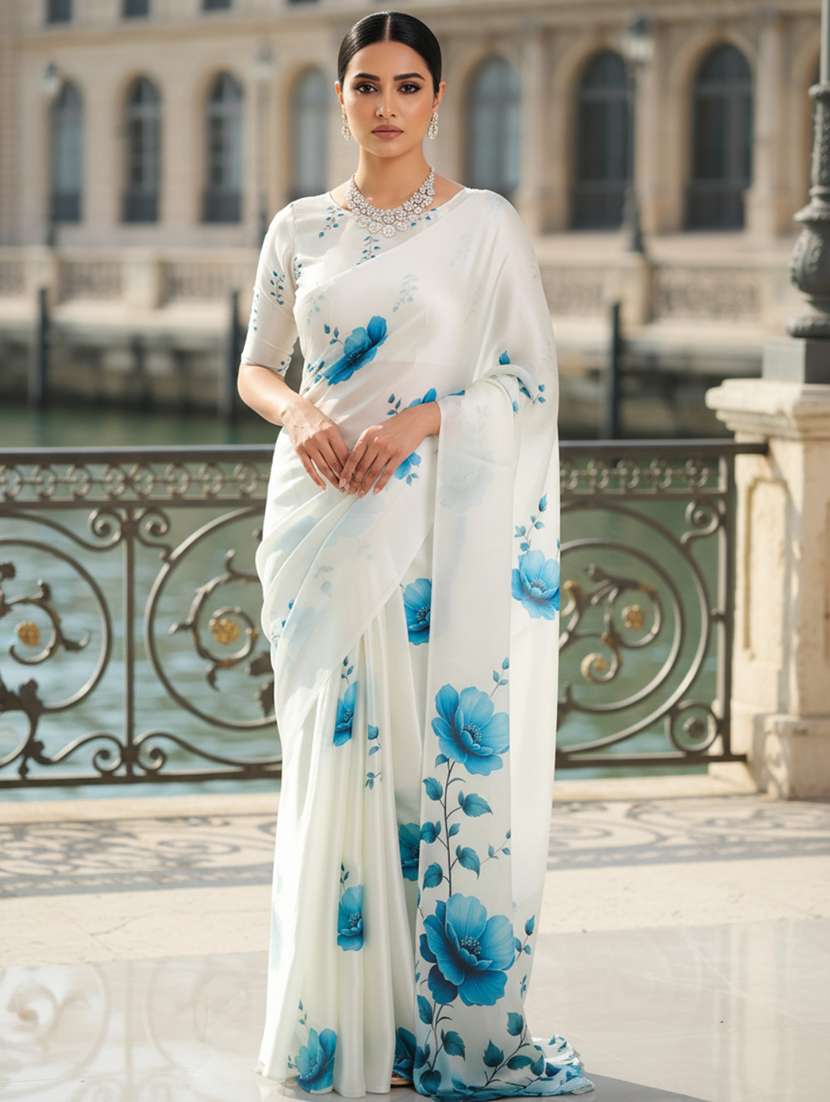 women printed casual wear saree with blouse