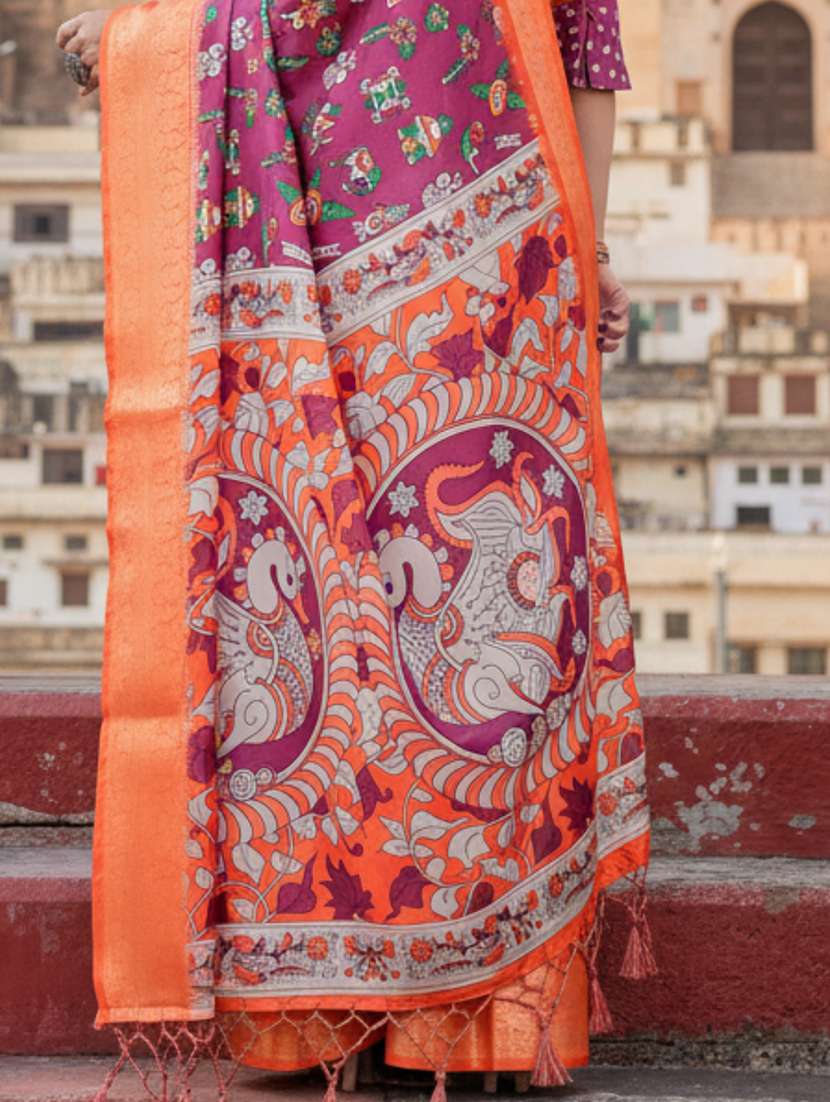women printed bordered saree with blouse - 22605396 -  Standard Image - 3
